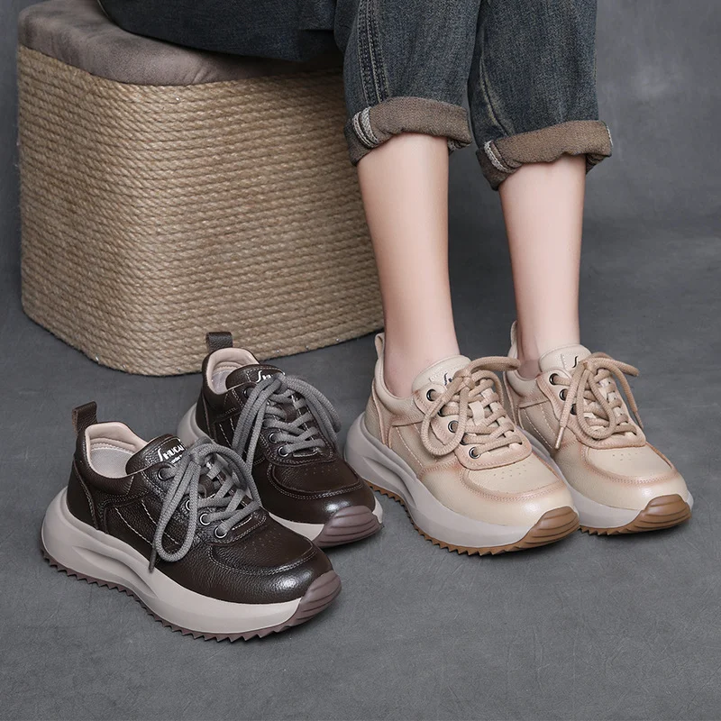 Yyvonne Layer Of Cowhick Old Dad Shoes Spring And Autumn New Comfortable Soft Sole Casual Shoes Round Head Single Shoes