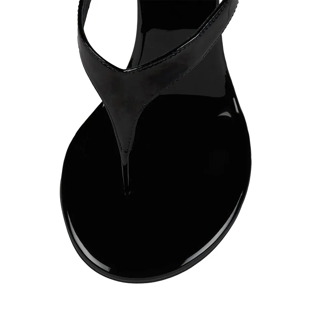 Open Round Toe Stiletto Heel Flip Flops Black Sandals for Women