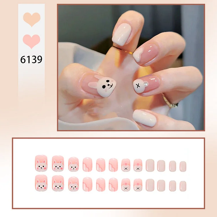 Cute Bunny Wearable Nails Finished Manicure