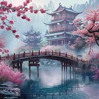 Blossom Bridge Town - Diamond Painting