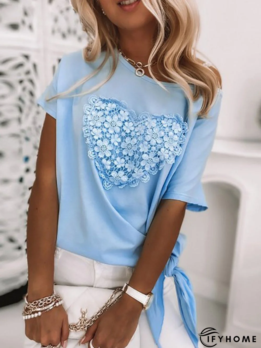 Short Sleeve Crew Neck Paneled Statement T-shirt | IFYHOME