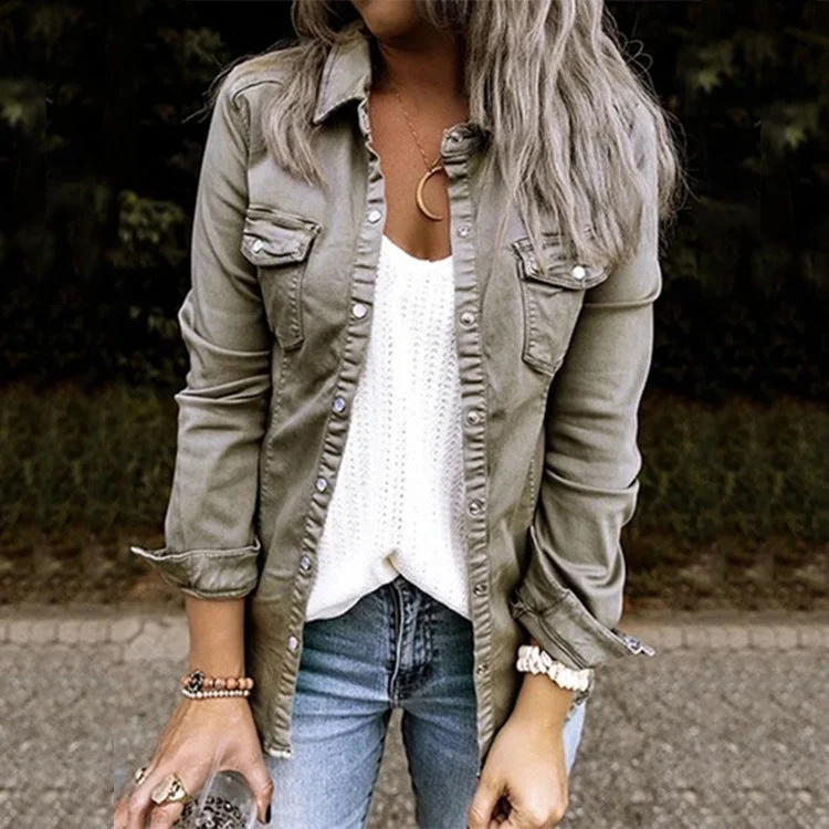 Brownm Splicing Fashion Casual Denim Shirt Jacket