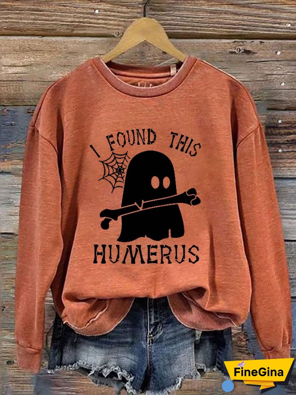 Women's Halloween I Found This Humerus Printed Round Neck Long Sleeve Sweatshirt