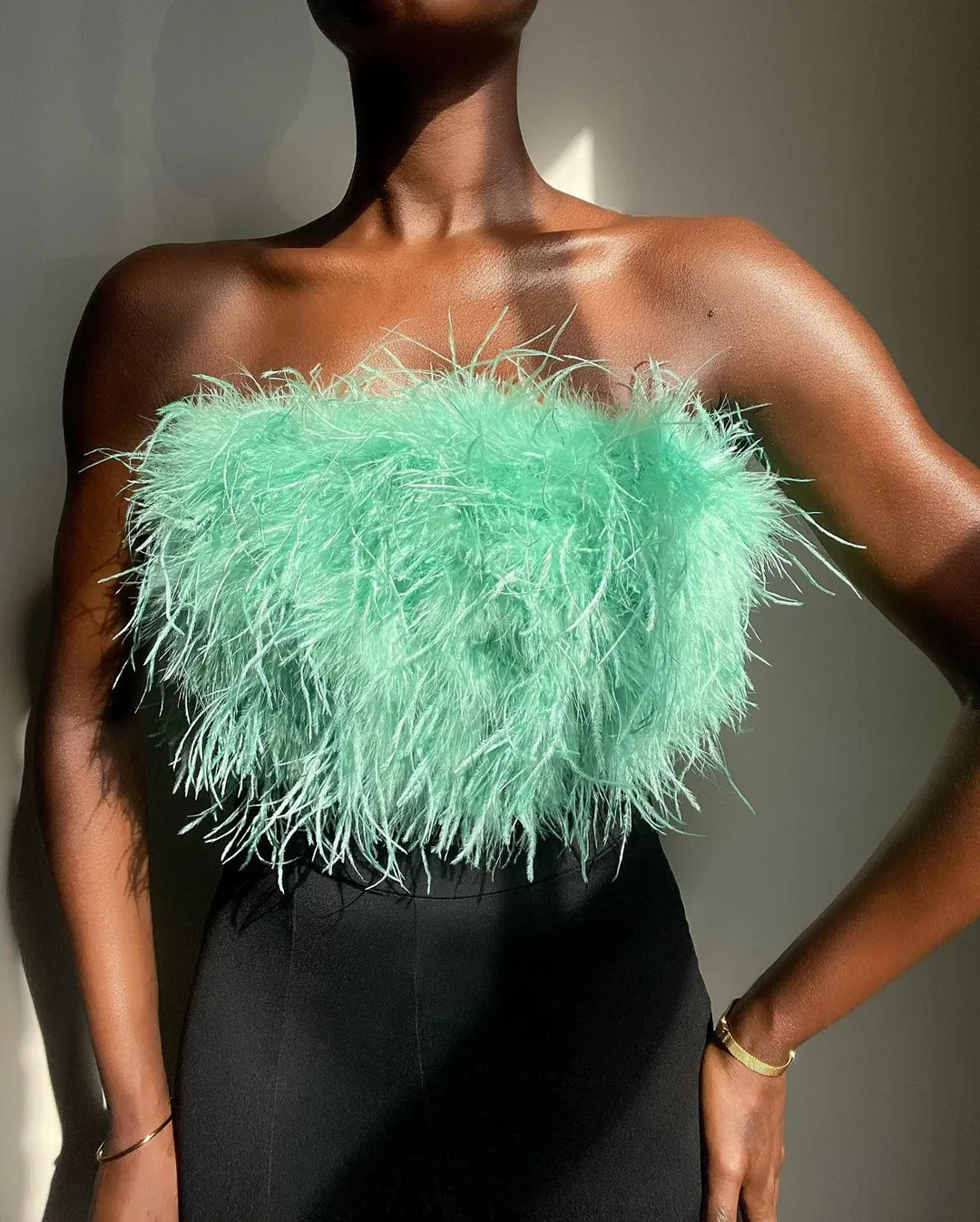 Ootddress Fur Feather Strapless Tube Tops For Women Party Fashion Bustier Cute Top Y2k Club 2025 New Sexy Mini Fluffy Corset Top