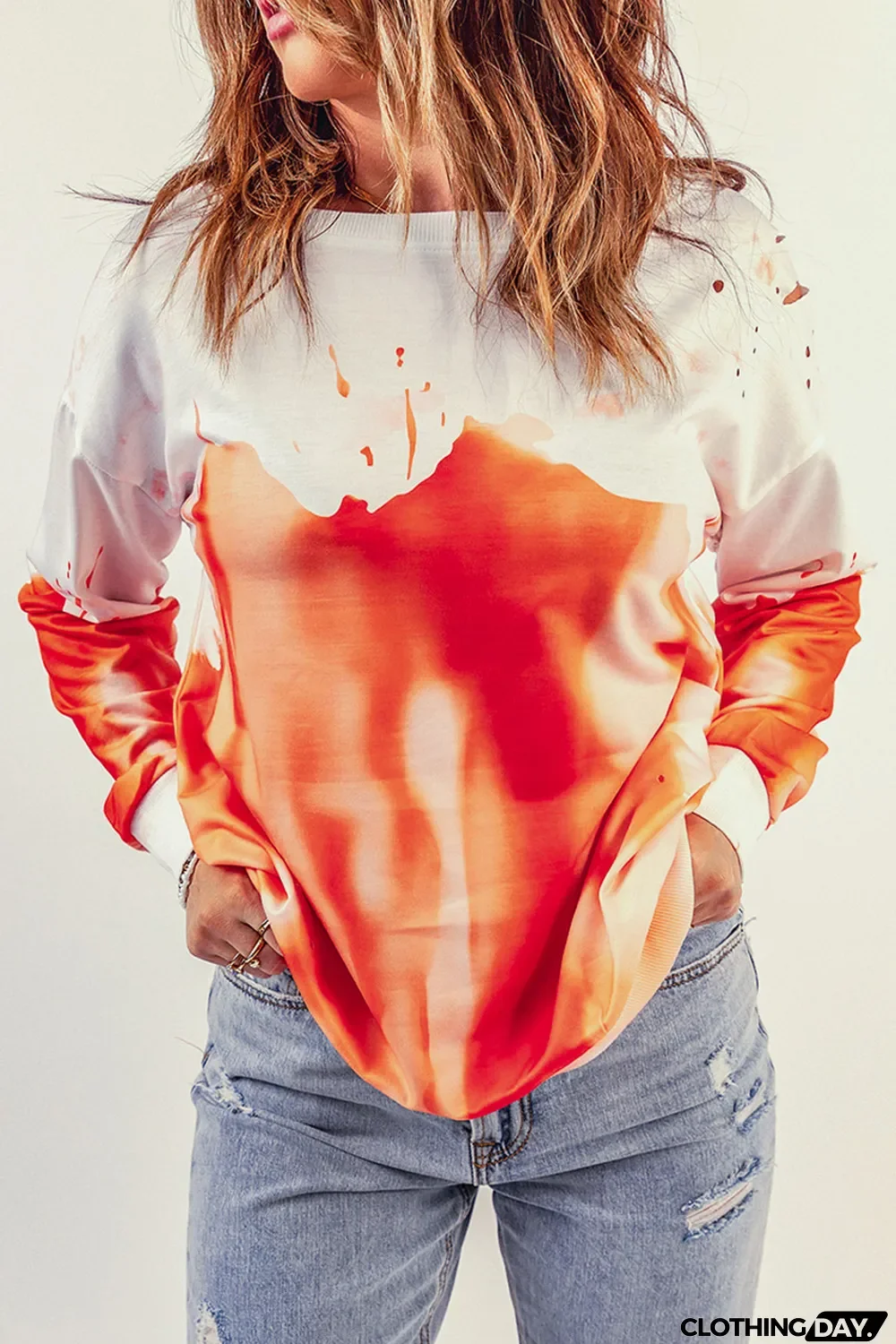 Orange Tie-dye Print Oversized Sweatshirt