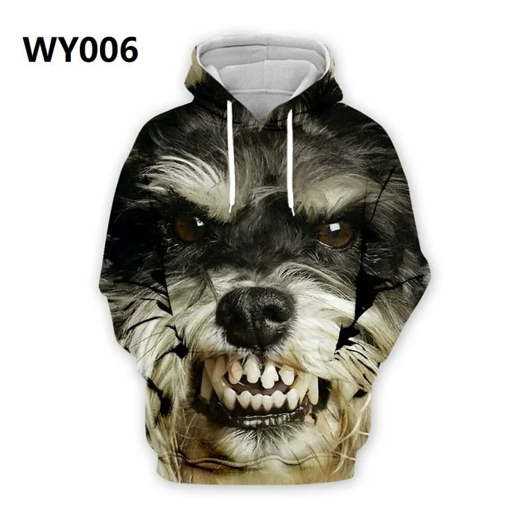 Spring Autumn Mens Hoodies with Cap 3D Digital Dog Pet Print Long Full Sleeves Casual Hip Hop Counple Women Clothes Front Pocket