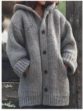Women plus size clothing Warm Women Long Sleeve Hooded With Pockets Sweater Coats - Gray-Nordswear