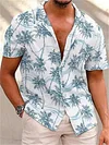 Men's Short Sleeve Lapel Shirt Hawaii Shirt Blue Gray White Men's Short-sleeved Shirt