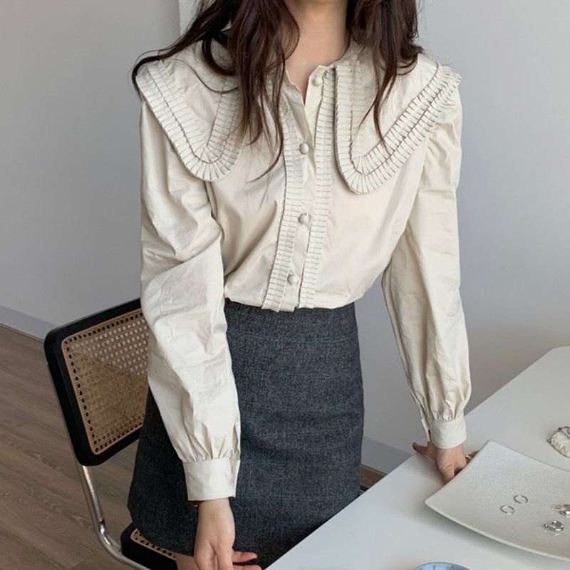 Vintage Puff Long Sleeve Women's White Shirt Turn-Down Collar Loose Woman Blouses Tops Spring New OL Office Shirt Blusas 13792