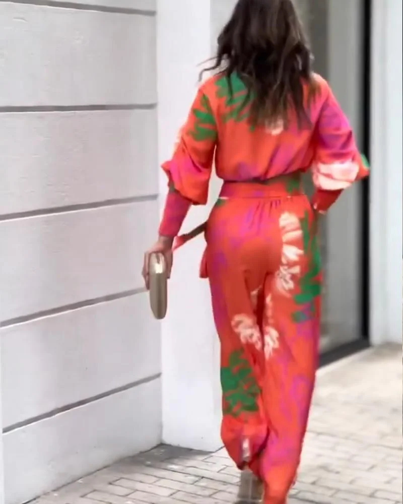 Holiday Print Off Waist Top Pants Set