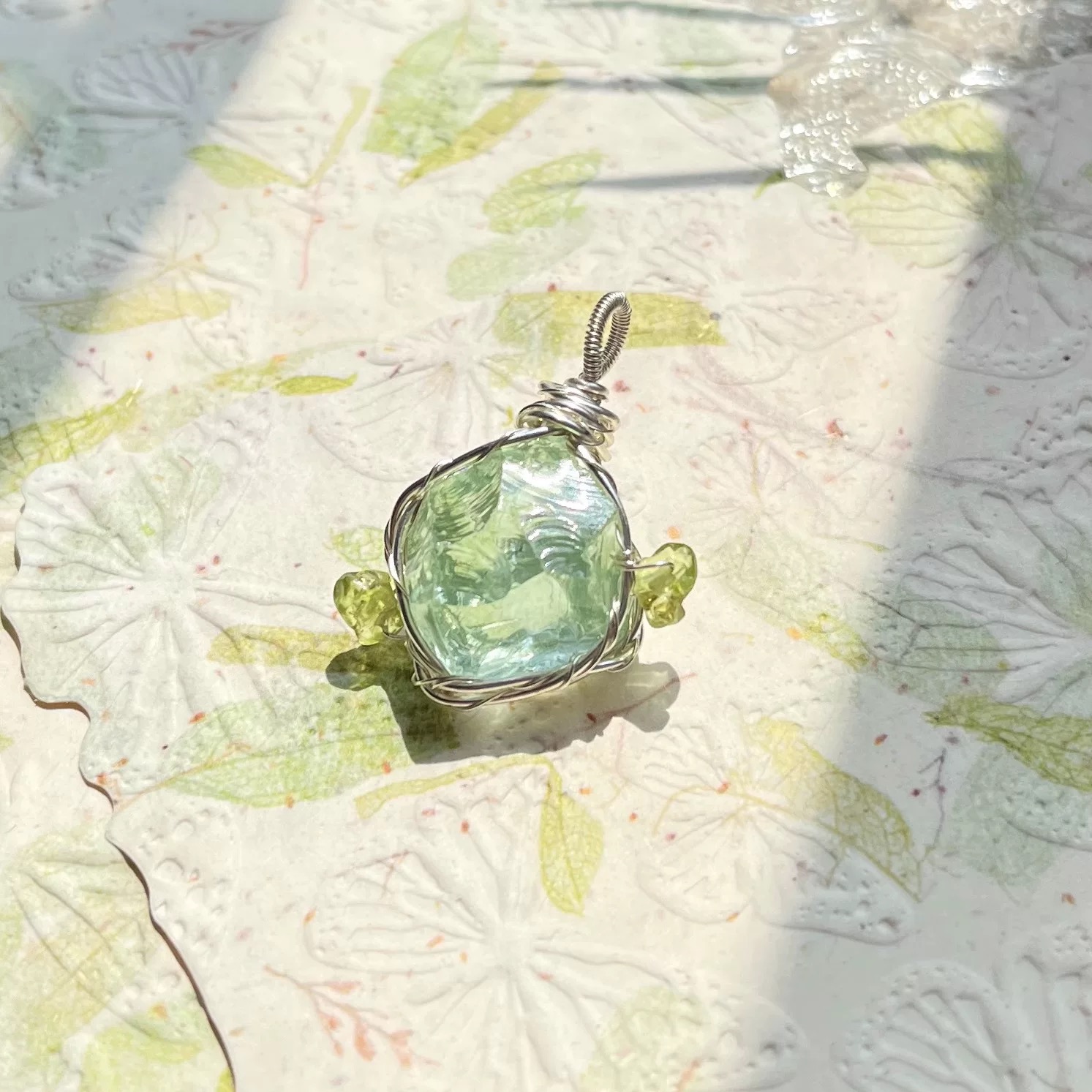 Green pendant necklace&'Vernal Heart'