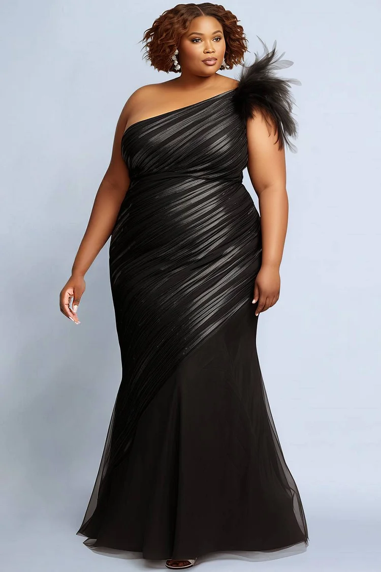 Xpluswear Design Plus Size Formal Black Oblique Collar Cap Sleeve Trimmings Contrast Glitter Maxi Dresses