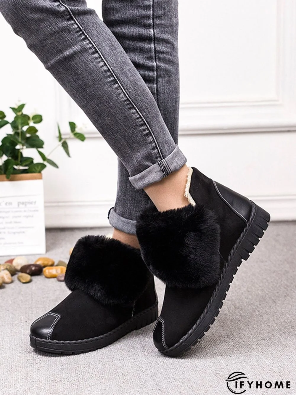 Casual Anti-collision Stitching Plush Warm Snow Boots | IFYHOME