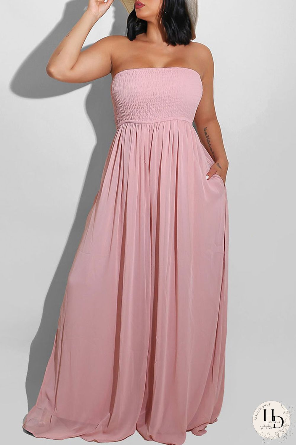 Yellow Sexy Casual Solid Backless Strapless Regular Jumpsuits