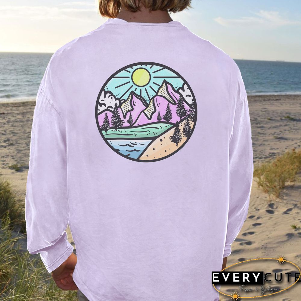 Retro Men's Mountain Print Casual Long-Sleeved T-Shirt