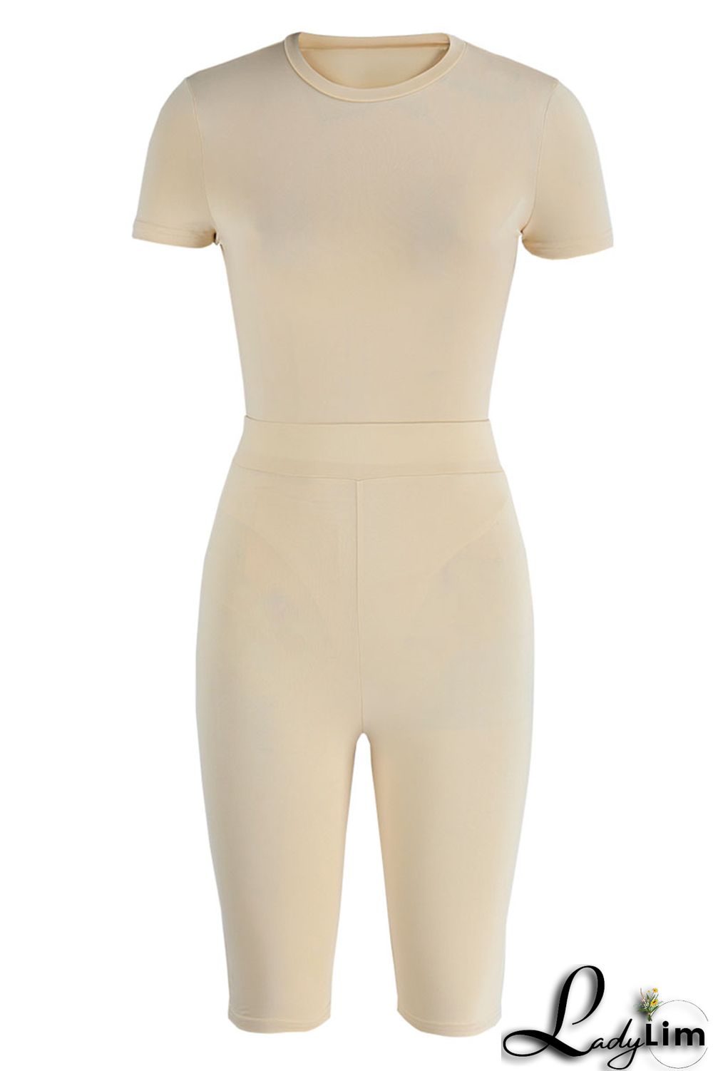 White Solid Patchwork O Neck Short Sleeve Two Pieces