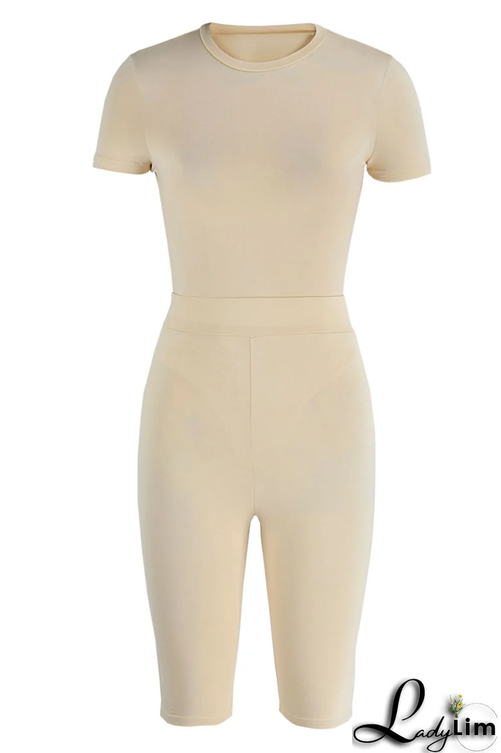 White Solid Patchwork O Neck Short Sleeve Two Pieces