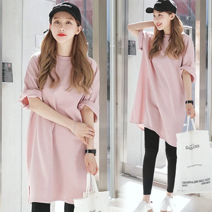 Oversized Solid Three-quarter Sleeves T-shirts Women Large Size 3XL Korean Style Chic Summer Long Casual Simple Kawaii Chic Tees