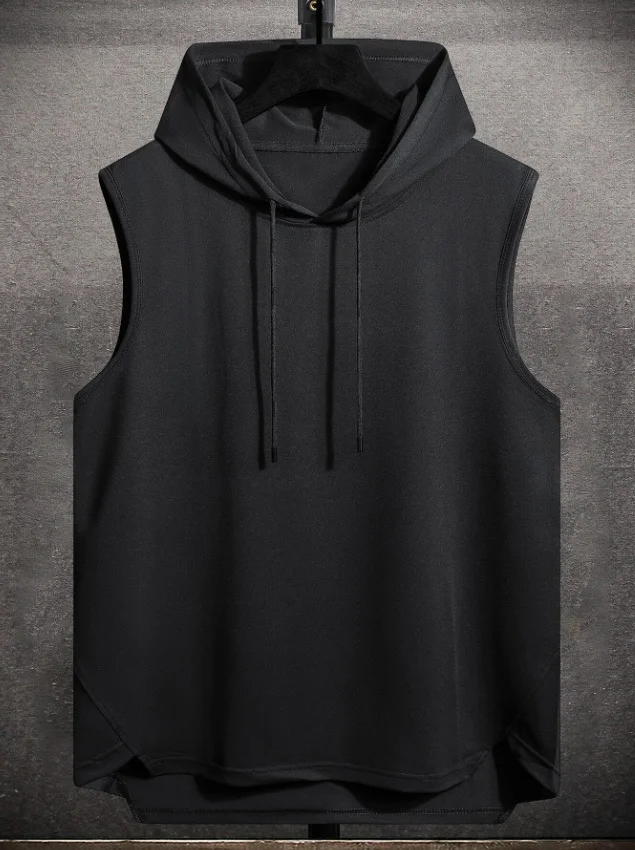 Men's Plain Casual Drawstring Hooded Tank Top