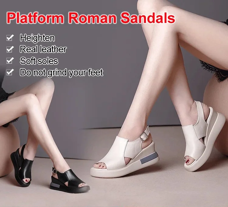 Letclo™ Women's Platform Wedge Leather Sandals letclo Letclo