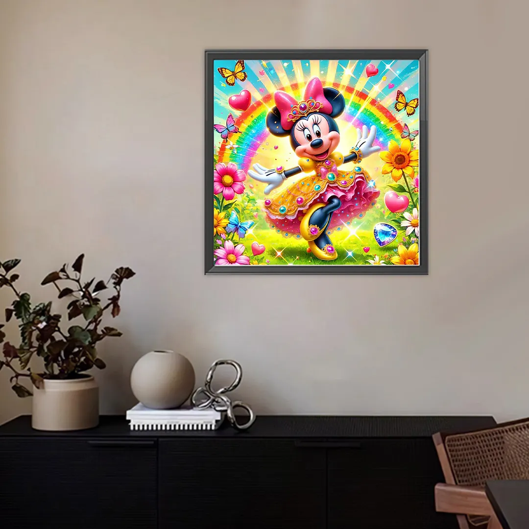 Rainbow Garden Minnie Full DIY 5D Round Drill Diamond Painting Kits for Adults/Beginners Home Decor Diamond Dots Paintings Picture Arts Craft 30x30cm