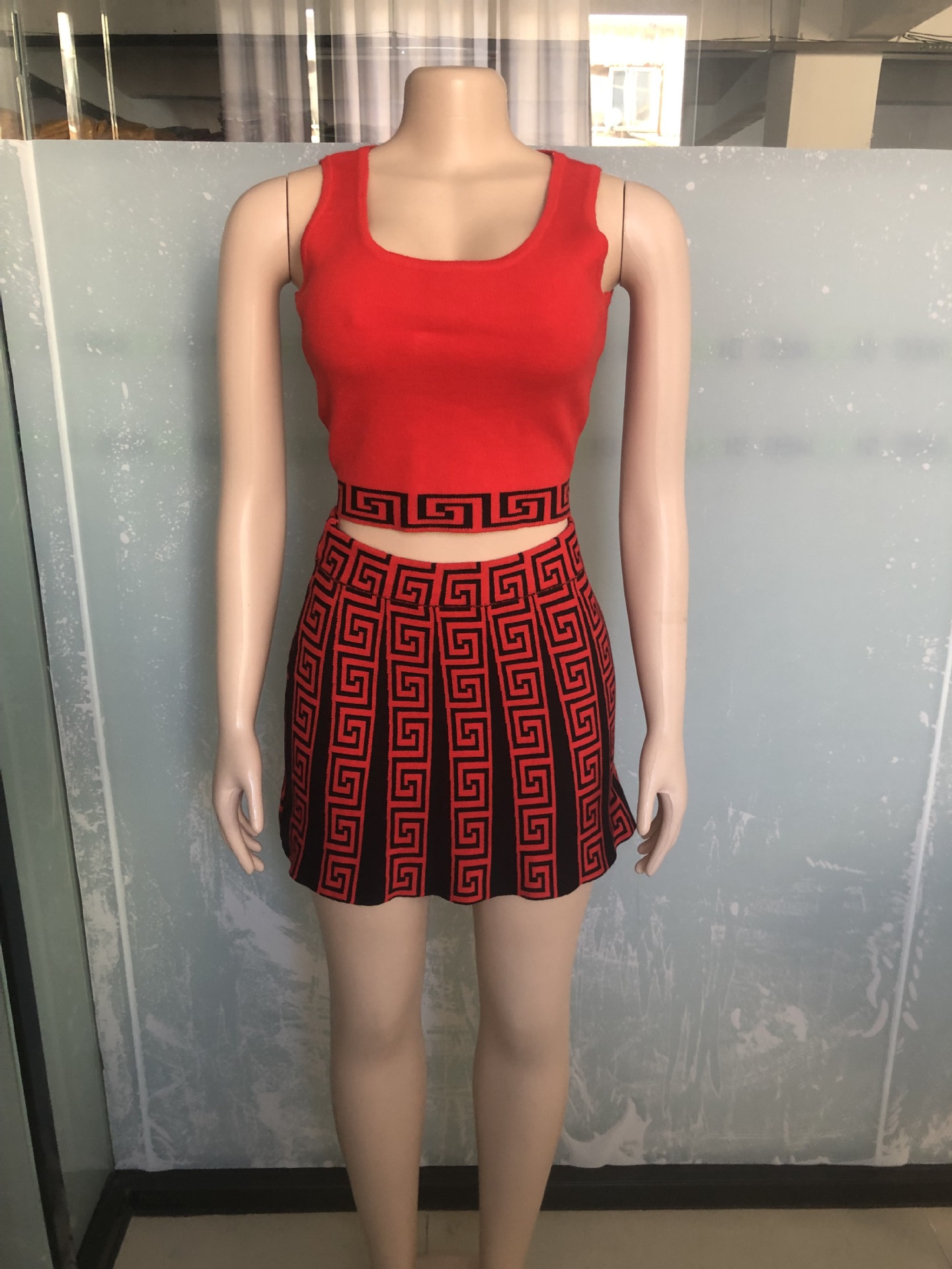 Women's Knitting Stretch Sports Casual Knitting Skirt Vest Two Piece Set