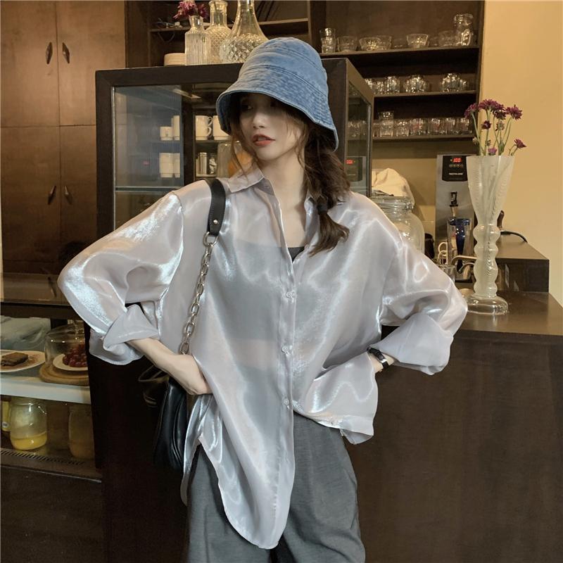 KOREAN BRIGHT SILK LONG SLEEVE SUNSCREEN SHIRT