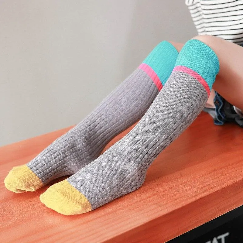 YWHUANSEN 1 Pair Spring Autumn Cute Knee Socks Girls Fashion Striped Children Long Socks Soft Cotton Kinderen Sokken High Socks