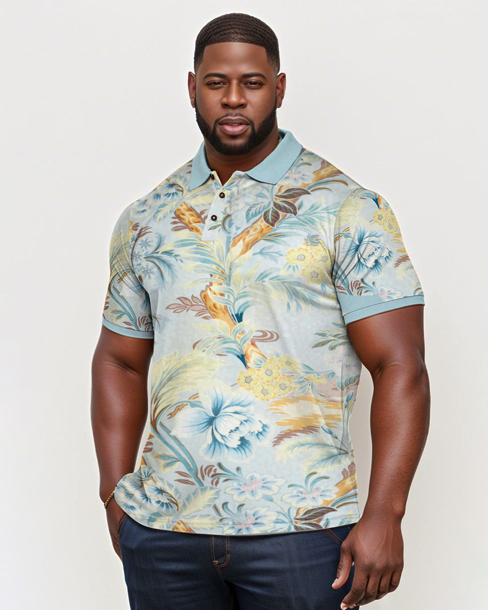 Men's Plus Size Hawaiian Graffiti Print Polo Shirt