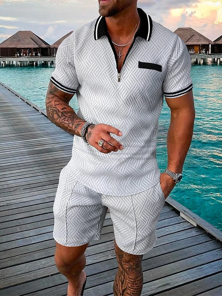 Men's Fashion Printing Polo Suit