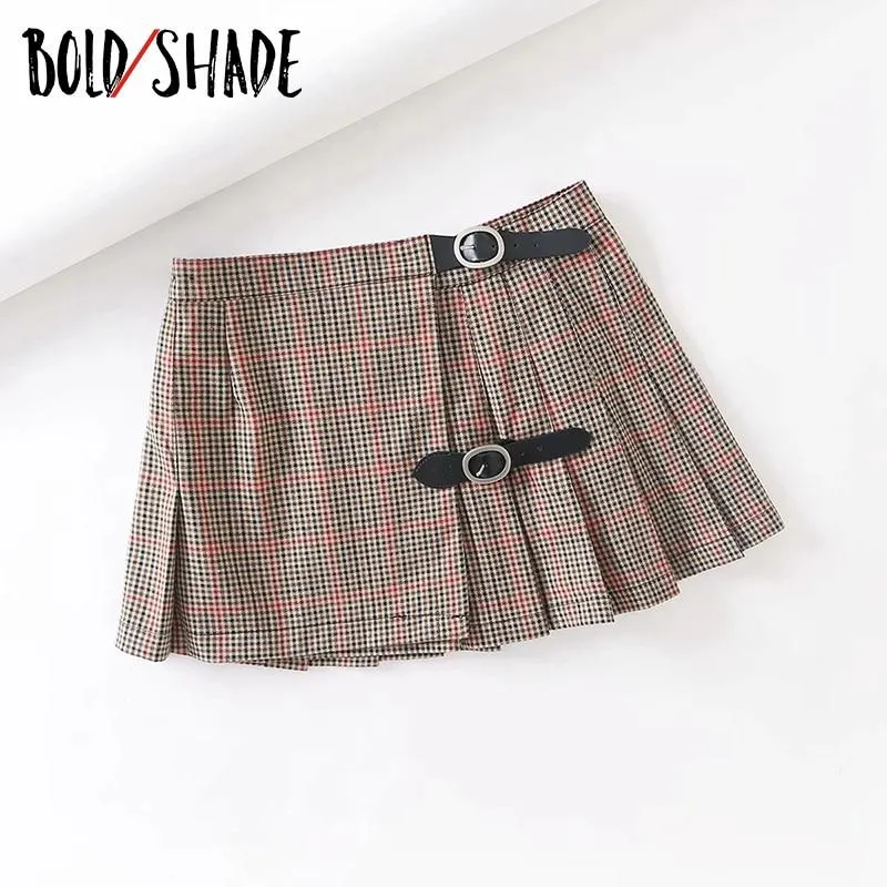 Bold Shade Vintage Streetwear 90s Style Y2K Pleated Skirts High Waist Mini Skirt Women Preppy Style Indie Skorts Autumn Hot