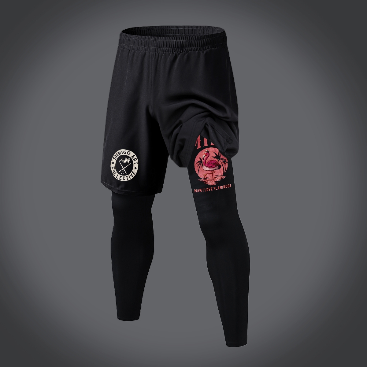 MILF MAN I LOVE FLAMINGOS Graphic Print 2 in 1 Gym Workout With Leggings