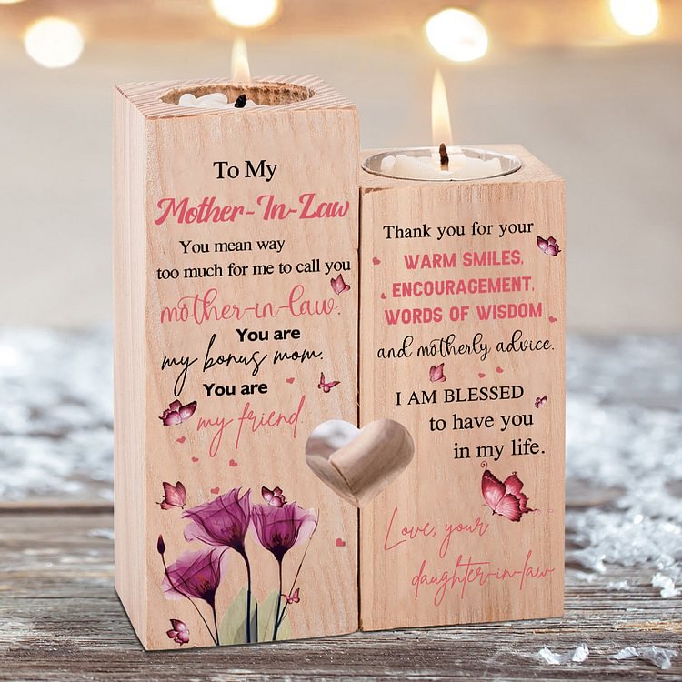 To My Mother-In-Law Flower Candlesticks-I am Blessed to Have You In My Life-Heart Candle Holder Gifts for Mother-In-Law