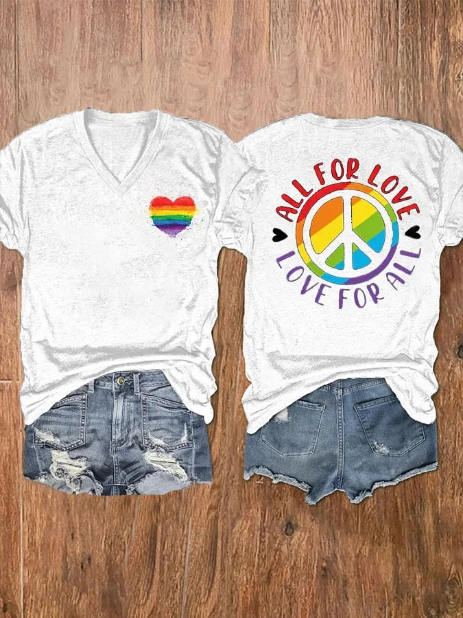 Women's LGBTQ Pride Rainbow Love For All Print V-Neck T-Shirt socialshop