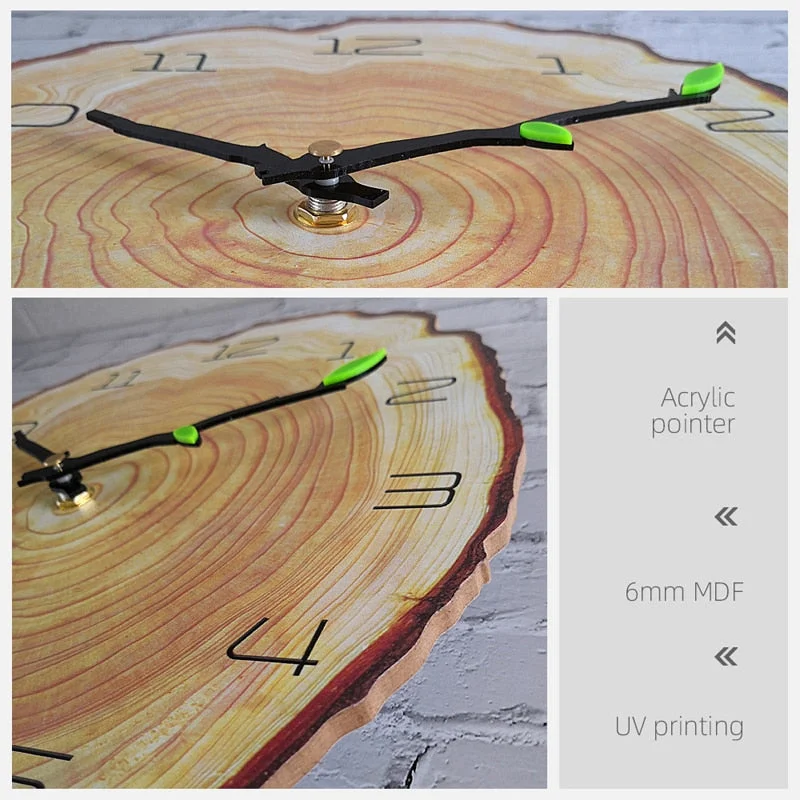 3D Wood Grain Wall Clock Modern Design Art Home Decor Kitchen Clock Quartz Wall Watch Silent 12 inch