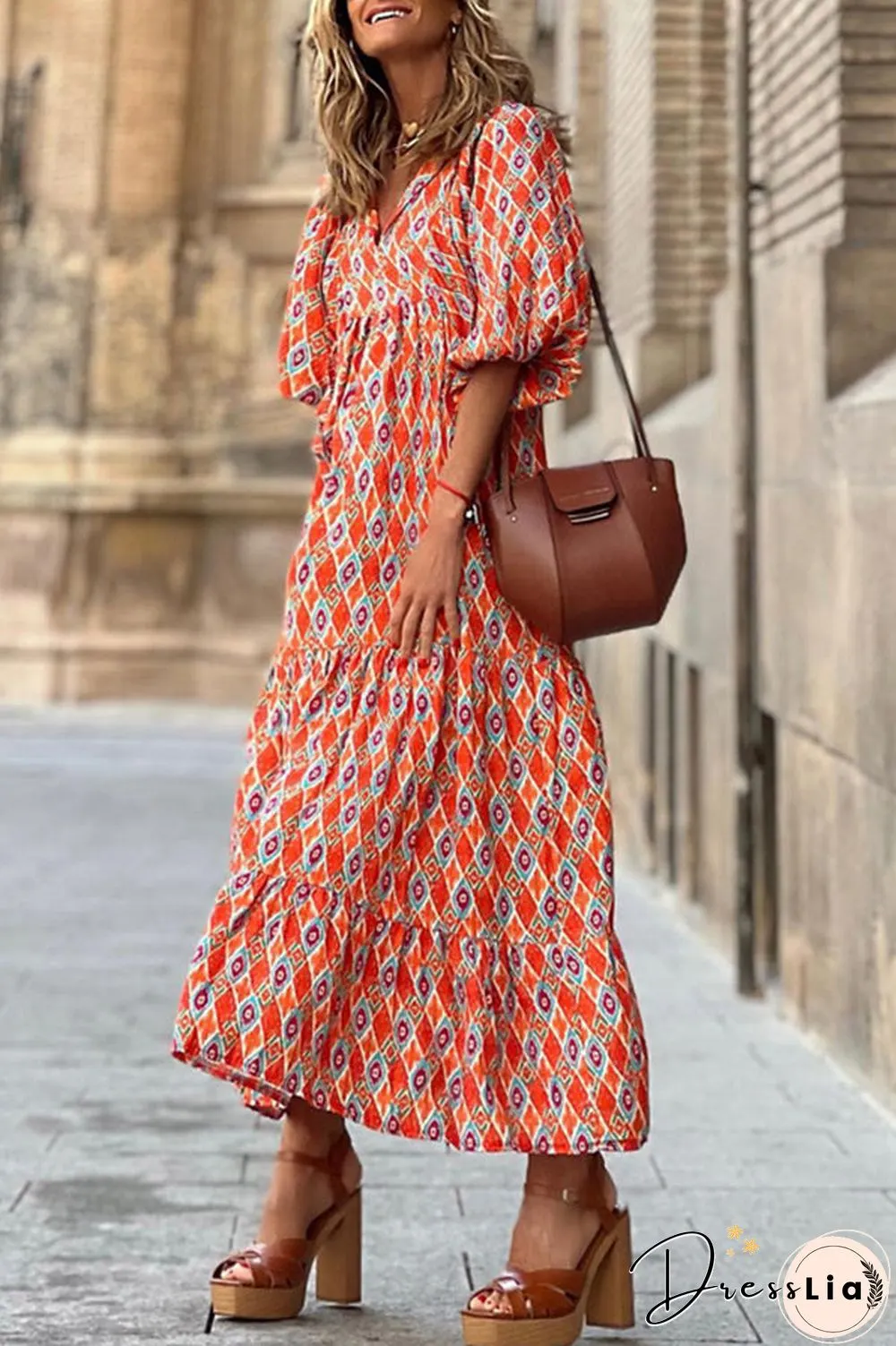 Fabulous Time Puff Sleeve Tiered Midi Dress