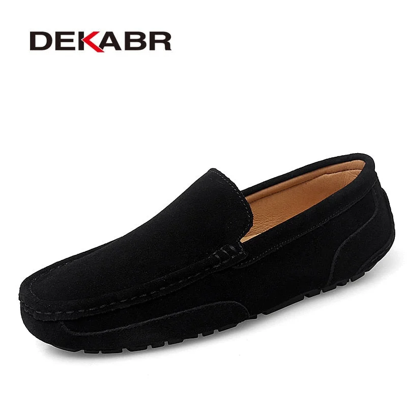 DEKARB Men Loafers Shoes Warm Soft Genuine Leather Business Men Moccasins Shoes Breathable Slip on Driving Shoes Size 38-47