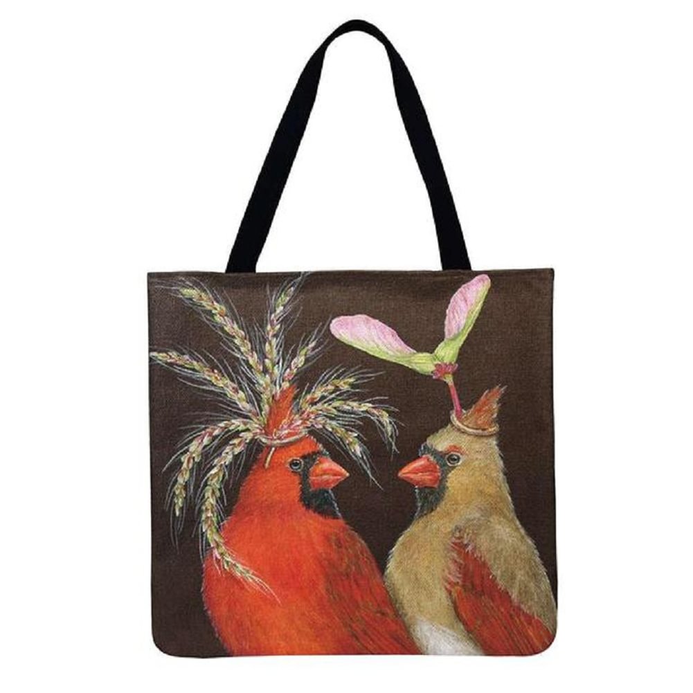 Linen Tote Bag-Bird wreath