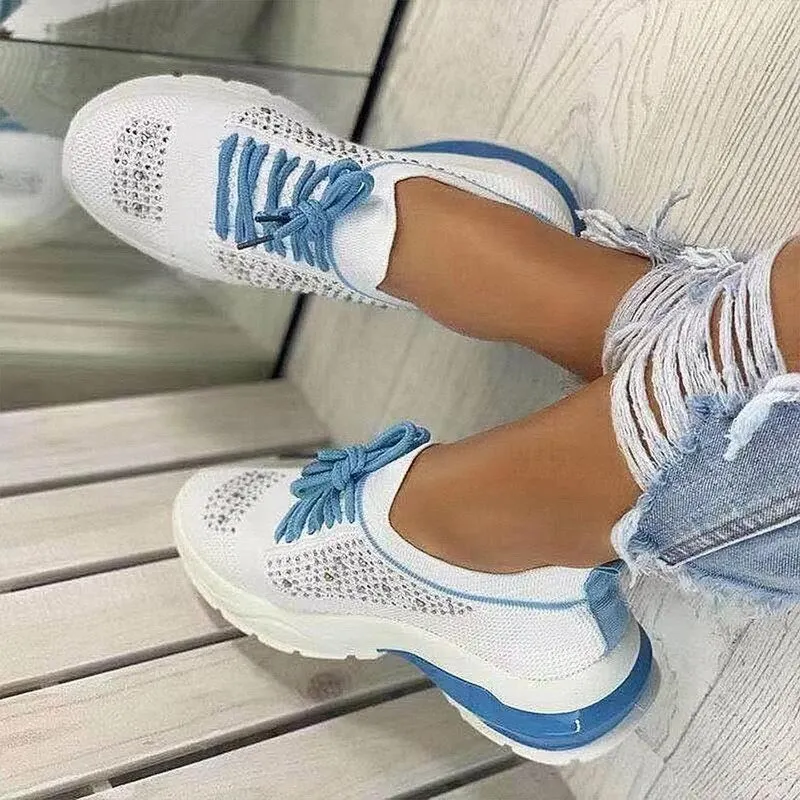 Sneakers Women Flats Ladies Sports Shoes for Female Fashion Rhinestone 2021 New Lace Up Running Walking Casual Vulcanized Shoes
