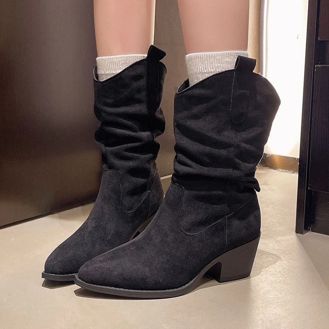 Yyvonne Autumn And Winter Fashion Boots Coarse And Retro Lazy Wind Chivalrous Languid Boots Piles Of Boots Meirad Pointed Women's Shoes