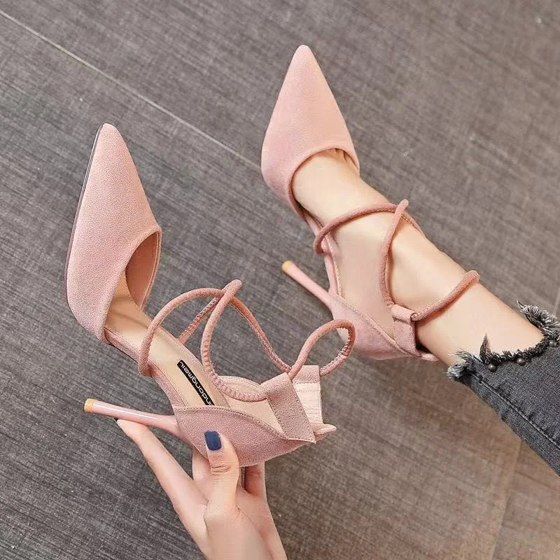 Breakj Breakj Pointed High-Heeled Women 2025 Spring New Temperament Cross-Lace Single Shoe Velvet Fine Heel Women's Shoes
