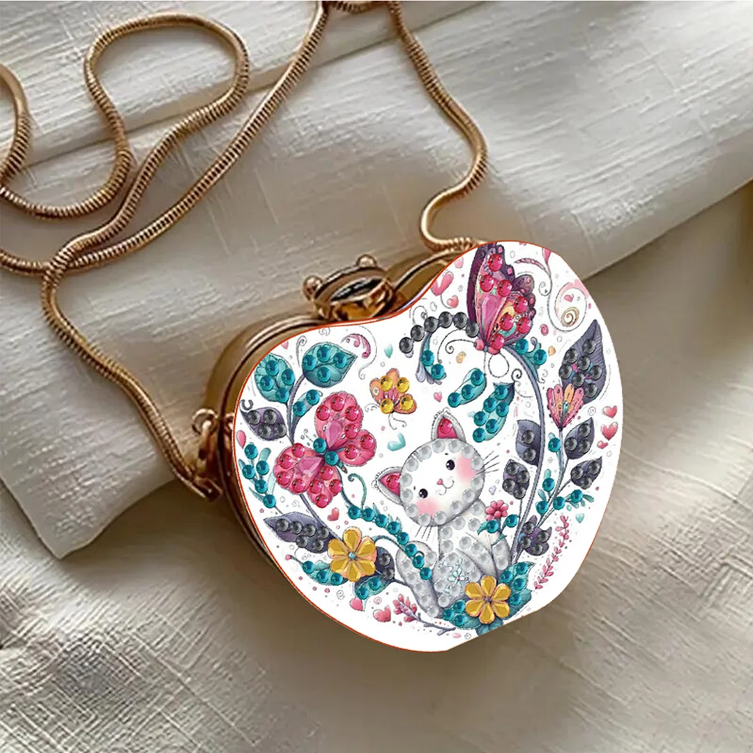 Cat DIY Acrylic Love Art Diamond Painting Coin Purse with Chain for Women Girl