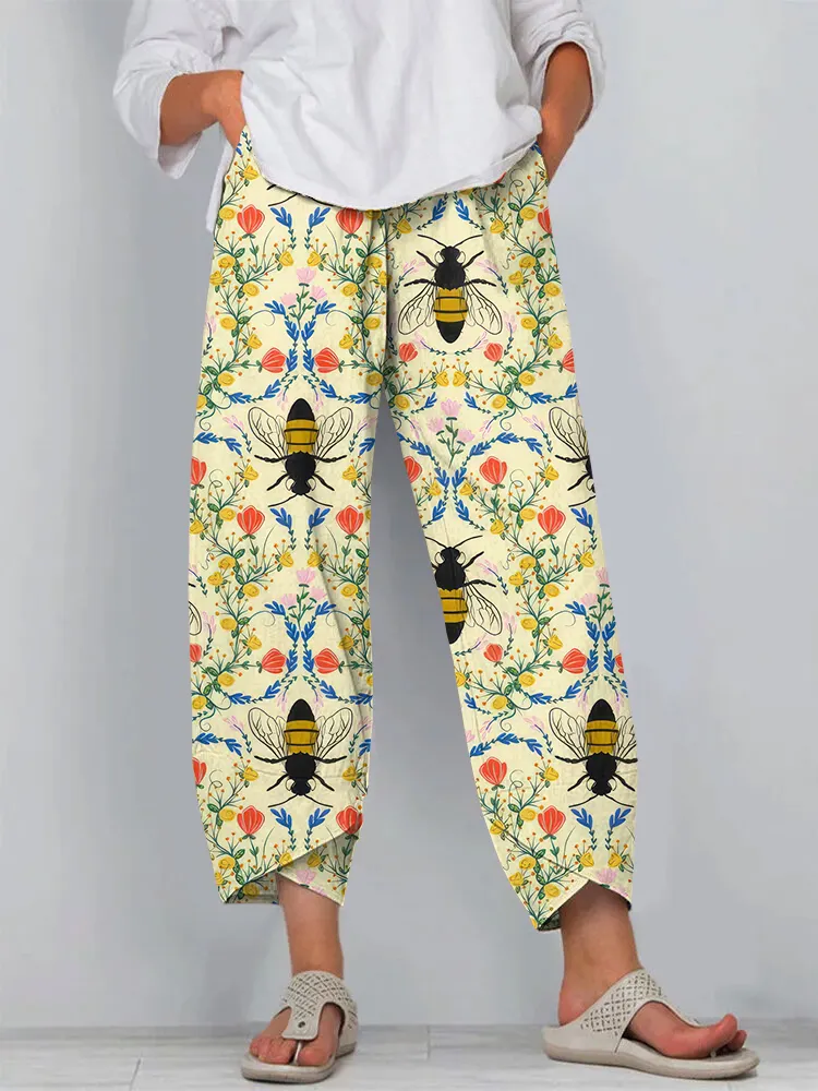 Bees Print Loose Casual Pants