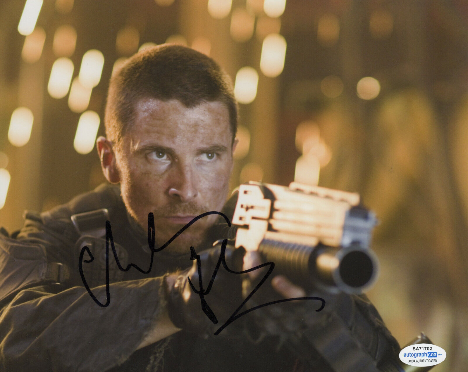 CHRISTIAN BALE SIGNED TERMINATOR SALVATION 8x10 Photo Poster painting! JOHN CONNOR ACOA COA