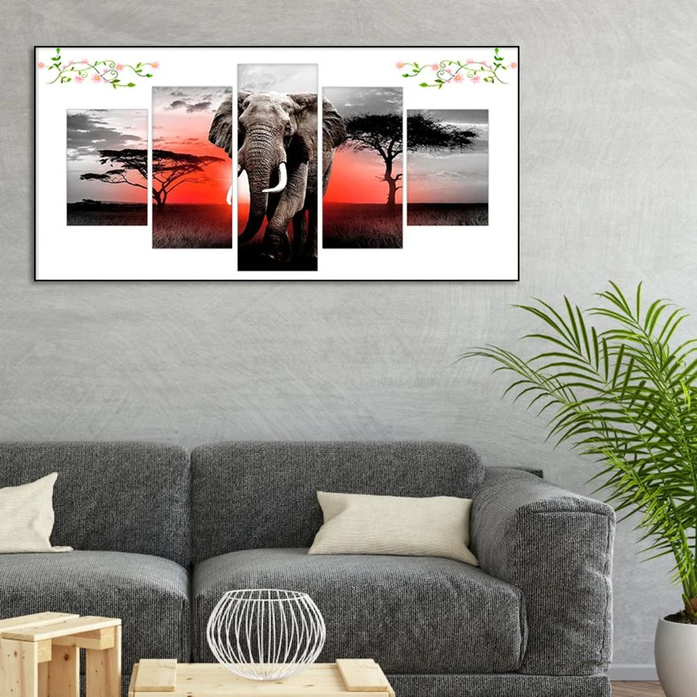 Diamond Painting - Full Round Drill - 5Pcs Elephant (103*45cm)