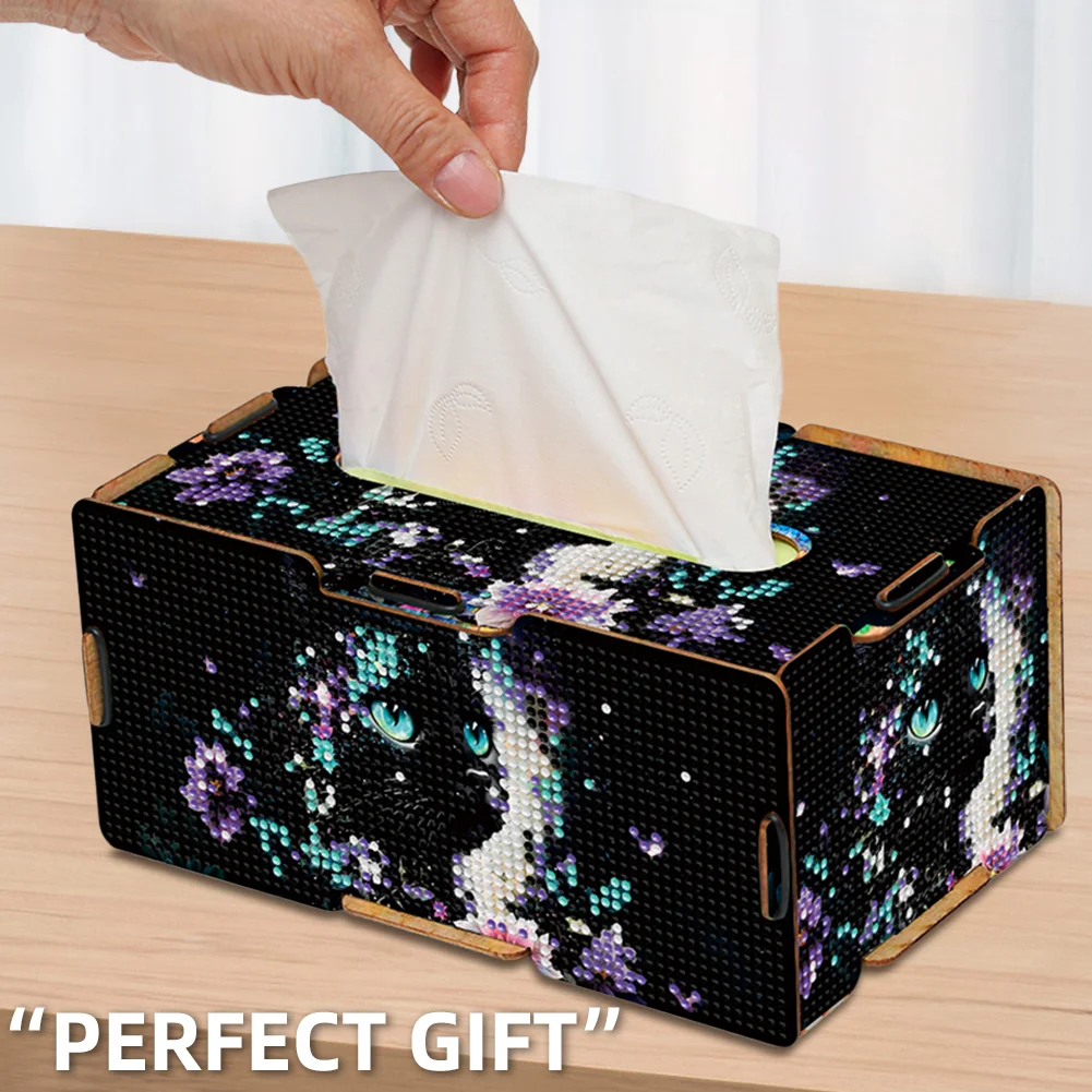 Diamond Painting Tissue Box Kits Decorative Rhinestone Craft Kit (Black Cat)