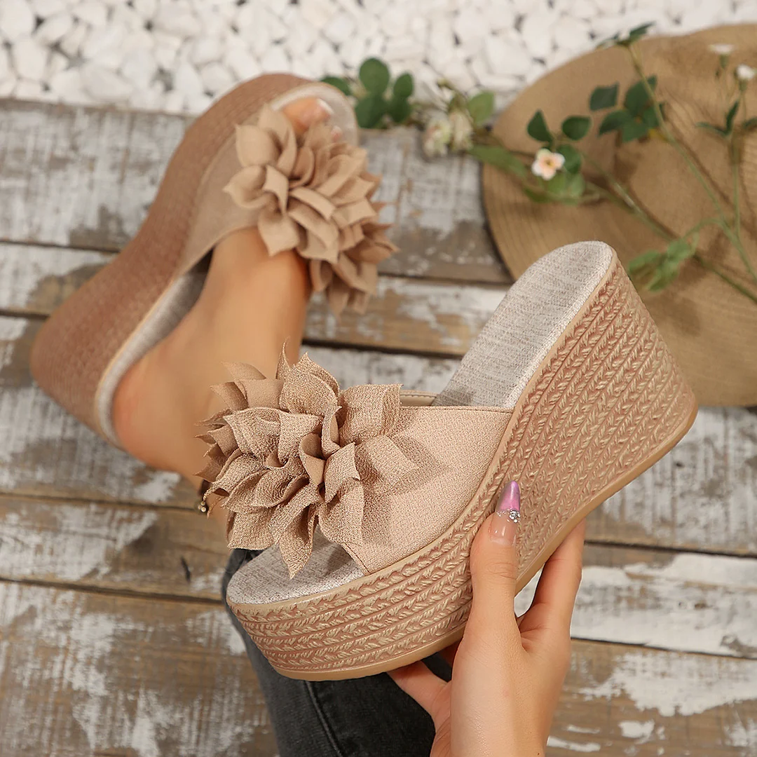 Breakj Breakj New Thick-Soled Slippers Women's Shoes Large-Size One-Size-Type Flower Waterproof Table Thick-Soled Slippers