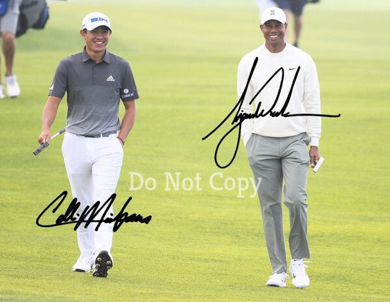 Collin Morikawa & Tiger Woods Signed Photo Poster painting 8X10 rp Autographed PGA Golf