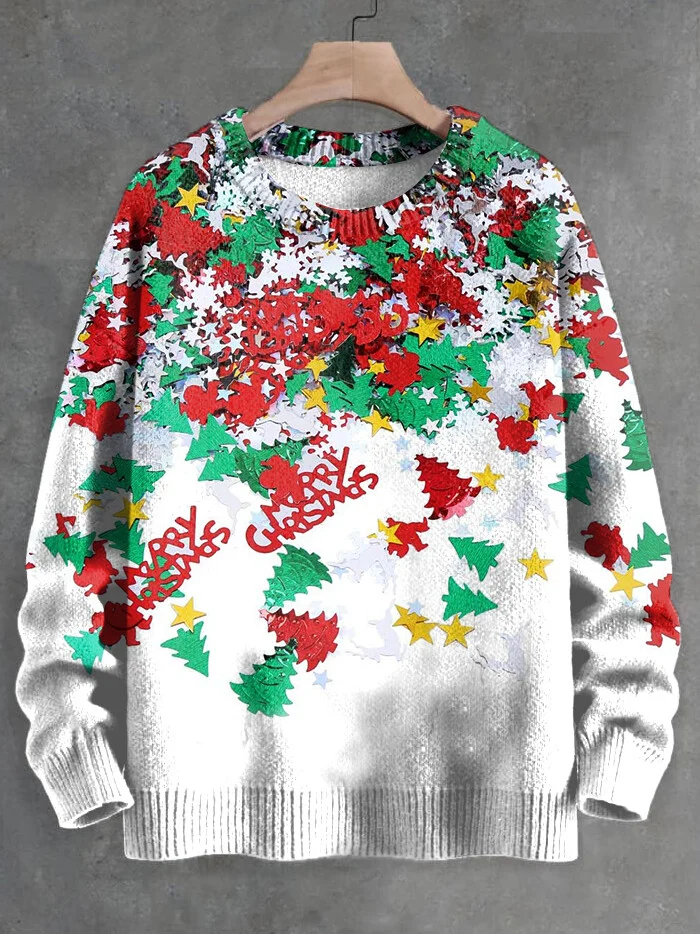 Men's Merry Christmas Christmas Tree Art Print Knit Sweatshirt