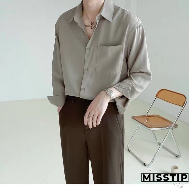 Spring New Senior Long Sleeve Button Down Shirts for Men Korean Fashion Loose Drape Solid Color All-match Men's Shirt Blouse